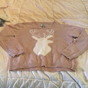 Women's Pink Sweater with White Deer Design